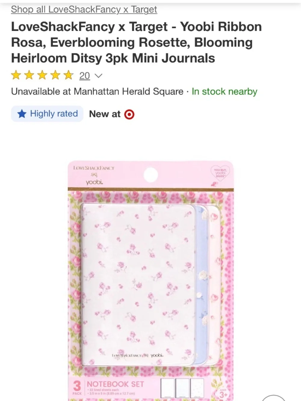 LoveShackFancy x Target - Yoobi 3pk Mini Journals